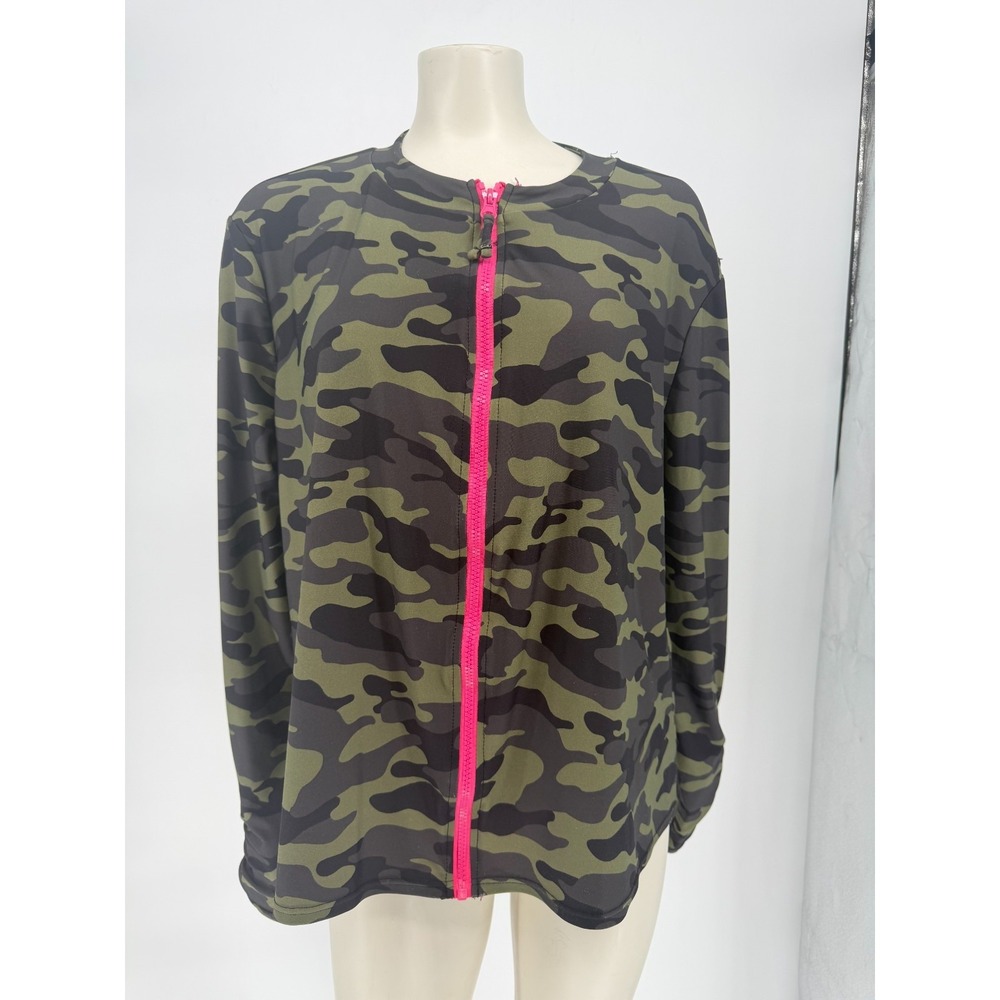 Swimsuits For All Rash Guard Womens Plus Size 20 Camo Full Zip Long Sleeve
